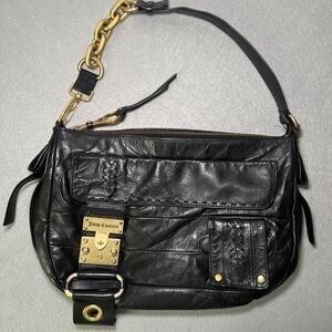 Vintage Juicy Couture Leather Purse Y2K Handbag Black Brass Chunky Chain